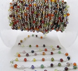 Multi Color Cubic Zirconia Rondelle facetado 3-4mm con cuentas Rosario alambre envuelto Aati cadena - Product Image 3