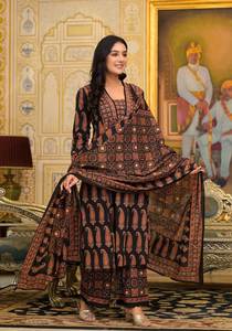 Exclusive Cotton Cambric Print & Embroidery Work <b>Kurta</b> and Paired With Straight Bottom With Cotton Mulmul Printed Dupatta Set - Product Image 2