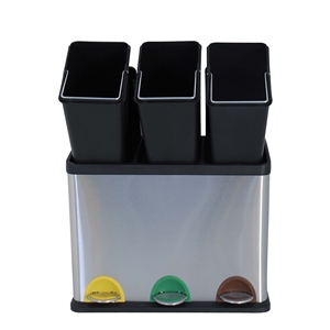 Cestino per rifiuti ecologico da 24 litri con 3 scomparti, cromato, in acciaio inossidabile 46 x 26,5 x 39,5 cm. - Product Image 2