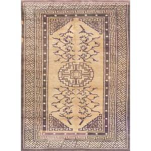 Pechino Beige <b>Brown</b> Hand Knotted <b>Wool</b> Rug Paem-722 Medallion Rectangle Puzzle for Home for Living Hallway Entryway Teenagers - Product Image 1