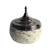 Ensemble de 3 casseroles décoratives en métal avec incrustation d'os bleu pour les hôtels de mariage et les fêtes.
