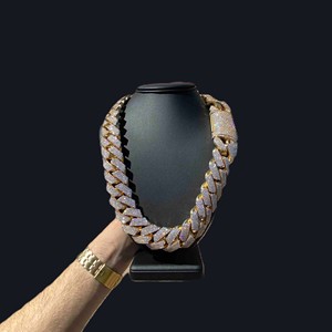 Custom 550 gramas 925 Prata Cubano Link Chain Big Rappers Hip Hop Estilo com <span class=keywords><strong>Moissanite</strong></span> Diamantes Amarelo Ouro Material para o Presente