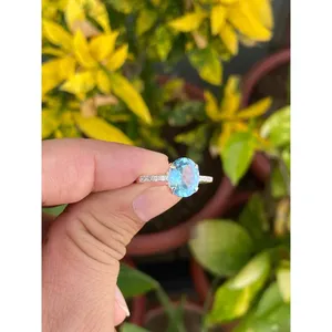 Oval Blue Topaz Engagement Ring 925 Sterling Silver Handmade Gemstone Ring Wholesale Jewelry Supplier - Product Image 3