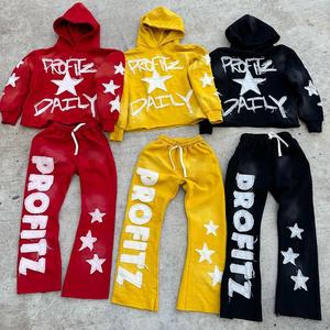 Winter Vintage Hooded Streetwear Custom <b>Embroidery</b> Distressed Patch Unisex Sweat Suits 100% Cotton Hoodie Sweat Pants <b>Set</b> Men's - Product Image 5