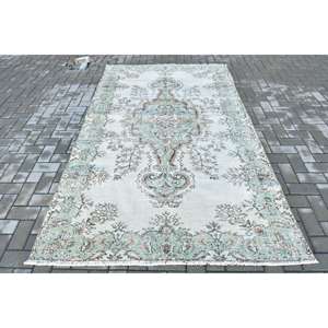 Alfombra vintage grande de 5.1x8.5 pies, alfombra turca de lana con lunares azules - Product Image 1