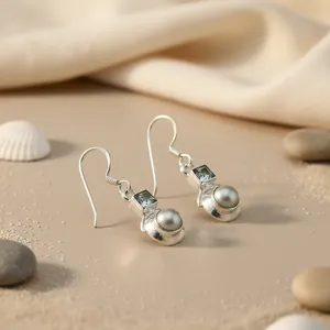 Boucles d'oreilles en argent sterling 925 avec perles et pierres précieuses, bijoux exquis pour femmes - Product Image 1