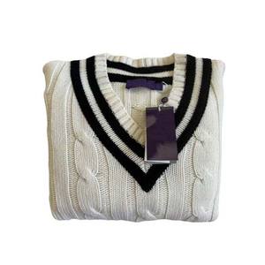 Pull à col en V brodé pour hommes 100% coton, laine et torsade, vêtements de sport pour adultes, cricket, pulls d'hiver à rayures respirants pour hommes - Product Image 3