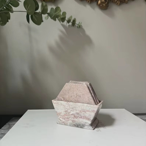 Pink Marble Hexagon <b>Coaster</b> <b>Set</b> <b>With</b> <b>Holder</b> Vintage Stone Drink <b>Coasters</b> - Product Image 1