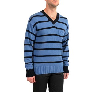 Men's Striped V-Neck 100%Cotton Wool Pullover Sweater Knit <b>Cardigan</b> Solid Two Color Top Quality Winter Wear Breathable Sweaters - Product Image 2