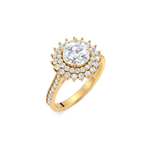 Bague de fiançailles de luxe avec double halo de diamants de 1,50 ct en or jaune, blanc et rose 18 carats |   Bague de mariage ronde à taille brillante motif soleil - Product Image 2