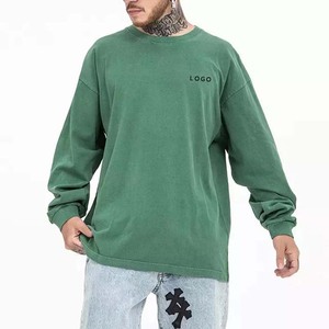 Logo vierge personnalisé poids lourd 100% coton à manches longues hommes Vintage lavé basics surdimensionné à manches longues col rond sweats OEM - Product Image 4