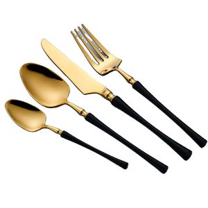 Ensemble de couverts de luxe en acier inoxydable noir et or avec miroir couverts couverts de mariage ensemble de couteau cuillère fourchette - Product Image 1