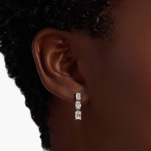 Elegant Sterling <b>Silver</b> <b>Drop</b> <b>Earrings</b> with Round Moissanite Dangles Trendy Women's Jewelry Gift - Product Image 2