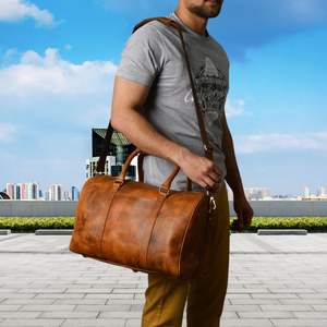 Bolso de lona deportivo de lujo hecho a mano, bolso de viaje Vintage de cuero genuino de búfalo de grano completo con cierre de cremallera Unisex - Product Image 6