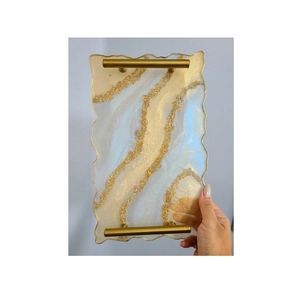 Plateau de service élégant en résine pour la cuisine et la salle à manger, plateau artisanal de qualité supérieure pour les collations et les desserts, plateau de service aux bords lisses - Product Image 5