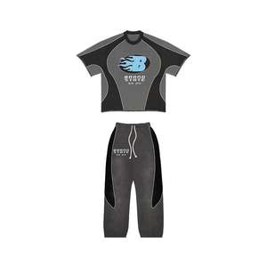 100% High Quality Own Branded Logo Design Printed Two Piece Sets <b>T</b> <b>Shirts</b> & Trouser Sets Sweat <b>Suits</b> For Men's - Product Image 3