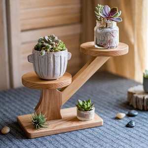 Supports de plantes en bois faits à la main pour une utilisation en intérieur Organisateur de bureau original avec étagère de présentation Application de jardin Cadeau de décoration pour la maison - Product Image 3