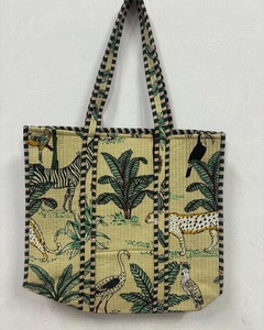 Sac à bandoulière matelassé fait à la main indien grand sac de plage en coton fermeture ouverte bloc à main imprimé Design pour les femmes été automne utilisation - Product Image 2