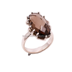 Anillos de Boda Clásicos con Piedras Preciosas Ahumadas Naturales, Hechos a Mano en Plata de Ley 925, Joyería con Forma Antigua, Venta al Por Mayor - Product Image 1