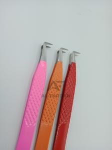 Pinzas de pestañas de acero inoxidable japonesas de color personalizado Diamond Nano Grip Lash Volume 90 grados Diseño de bota delgada - Product Image 3