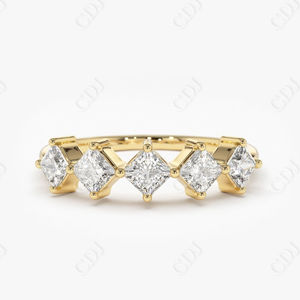 Princesse coupe diamant naturel certifié GIA 14K bague en or jaune demi-éternité fantaisie alliance et bague de fiançailles pour femmes - Product Image 1