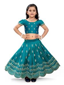 Shoryam - Lehenga Choli Bordado Azul Rama para Niñas, Vestido Étnico con Borde Festoneado para Bodas, Fiestas y Eventos Festivos - Product Image 2