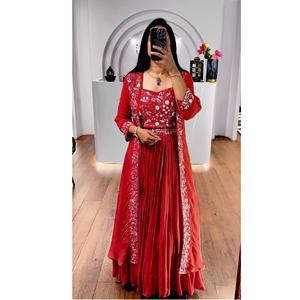 Ensemble Lehenga Indowestern en Faux Georgette Entièrement Cousu avec Shrug pour Mariage et Soirée – Vente à l'Exportation Mondiale - Product Image 1