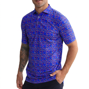 Polo à manches courtes pour homme, bleu, imprimé, décontracté, tissé, respirant, design imprimé numérique - Product Image 6
