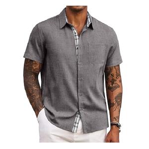 High Quality <b>Men's</b> Cotton Short Sleeve <b>Shirt</b> Solid Color Best Selling Pulse Size Factory Price Single Piece Package New Arrival - Product Image 4