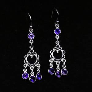 Vêtements de mariage argent sterling 925 plaqué or vermeil améthyste pierre précieuse femmes portent des boucles d'oreilles suspendues - Product Image 2