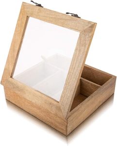 Caja de té de madera, organizador de cofre de almacenamiento, estante de soporte con 4 compartimentos de almacenamiento grandes para una variedad surtida de té Suelto - Product Image 5