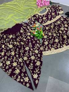 เปิดตัวชุดเดรสงานปาร์ตี้ดีไซน์ใหม่ ท็อป โดติ ซาลวาร์ และผ้าคลุมไหล่ ตัดเย็บสำเร็จ ชุดแบบดั้งเดิม ผ้าจอร์เจตต์เทียม - Product Image 3