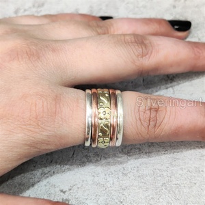 Spinner Band Bohemian Ring Bague en argent sterling 925 pour femme Fidget Bijoux faits à la main Anniversaire Anxiété Mens Spinner Ring - Product Image 1