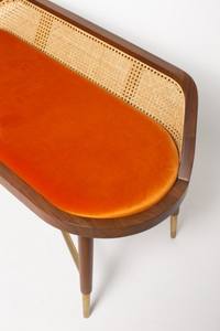 Banco de interior y exterior de madera de teca maciza Frank Modern con respaldo de ratán tejido y asiento de terciopelo suave para hoteles y villas - Product Image 5