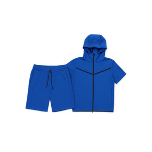 Ensemble de survêtement court à capuche zippé Tech Flex pour homme, avec logo de gym, style urbain premium, ensemble 2 pièces pour homme - Product Image 5