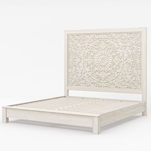 Luxury Modern Hotel Bedroom Furniture Set Hand-Carved Teak Wood <b>Tall</b> <b>Headboard</b> Nightstands Whitewashed Distressed Solid Wood - Product Image 4