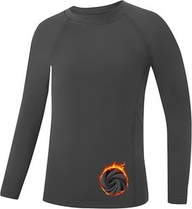 Camiseta de Manga Larga Color Gris Oscuro con Diseño de Llamas, Camiseta de Natación de Poliéster Resistente - Product Image 1