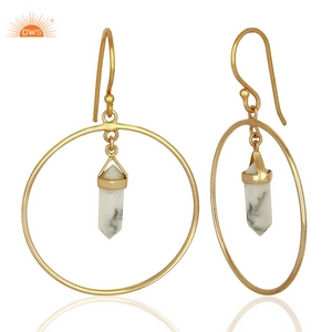 Best Selling Sterling Silver 18k Gold Plated Natural Howlite Gemstone Dangle <b>Earring</b> Custom Jewelry Manufacturer - Product Image 3