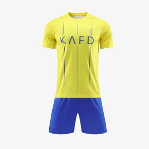 قمصان كرة القدم لعام 2023 و2024 من النصر FC باسم فريقك عالية الجودة للبيع بالجملة قمصان كرة قدم منزلية صفراء وبأربع ظفائر CR7 للرجال