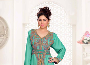 Trendy Moroccan Kaftan <b>Full</b> Sleeve V Neck Georgette Abaya Dress with Embroidery Handmade in India for Eid & Parties - Product Image 2