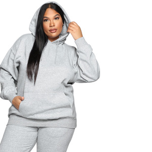 Ensemble de survêtement en molleton d'hiver 100% coton avec logo personnalisé imprimé pour femmes, taille plus, décontracté, uni, sweat à capuche - Product Image 6