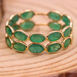 Haute qualité émeraude pierre précieuse 18k solide or jaune fait à la main femmes éternité bande anneaux de mariage pour luxe certifié pour - Product Image 5