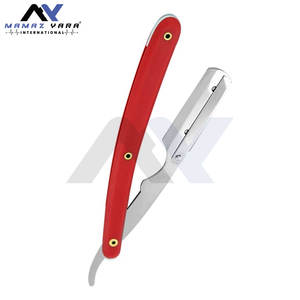 Navaja de Barbero Profesional, Navaja de Afeitar Plegable de Hoja Recta, Bloqueo Oscilante, Mango de Plástico Rojo y Plateado, Profesional para Barbería - Product Image 2