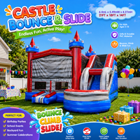 Grand château gonflable avec toboggan, combo de saut pour enfants de qualité commerciale avec zone de saut spacieuse, équipement de jeu extérieur