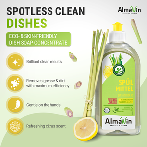 Liquide vaisselle biologique de marque AlmaWin, export, parfum citronnelle, 1000 ml, détergent vaisselle biologique puissant - Product Image 2