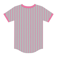 Maillot de baseball court personnalisable et respirant gris à fines rayures pour femme, idéal pour les sororités grecques, les universités et les confraternies, rose pour adultes