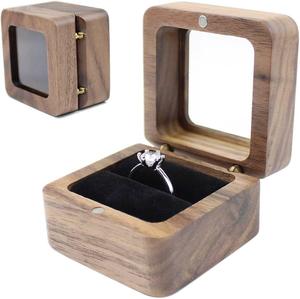 Vente en gros de mini boîte rectangulaire rétro à bibelots en bois de noyer boîte cadeau pour bague de mariage à fente unique avec doublure en velours - Product Image 6