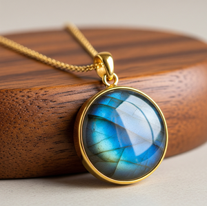 Personnalisable 925 Sterling Silver Dainty Chain 18K Or Forme Ronde Pendentif Bohème Naturel Labradorite Guérison Cristal Mode - Product Image 2