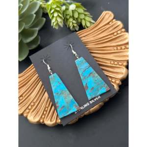 Pendientes Colgantes Geométricos Chapados en Oro con Diamantes y Turquesa Hechos por Artesanos Navajo, con Placa de Plata Esterlina, para Bodas y Eventos - Product Image 4