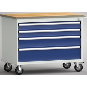 Banco da lavoro mobile 1060x620x840 mm LxPxH con 4 cassetti WP828N-1060M30SE7035 - Product Image 1